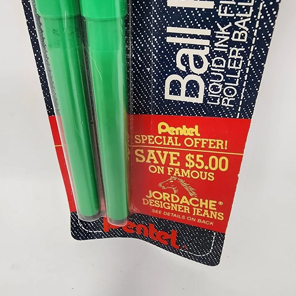 Vtg 80s 2‎ NOS PENTEL Black Ink 0.8mm R68 JBP Ball Rolling Pen Jordache Collab